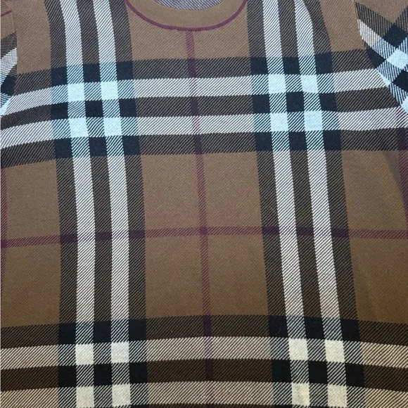 Burberry Camel Plaid Crewneck Sweater with Black & White Accents - Picture 7 of 9